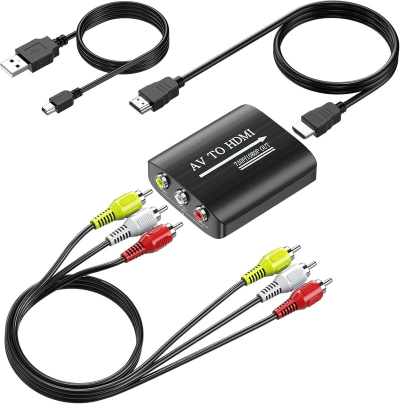 GINGIN RCA to HDMI Converter, AV to HDMI Converter for TV/PC/N64/Wii/PS1/PS2/PS3/STB/Xbox/VHS/VCR/Blue-Ray DVD Players, with 3.3ft RCA and HDMI Cables - Image 1